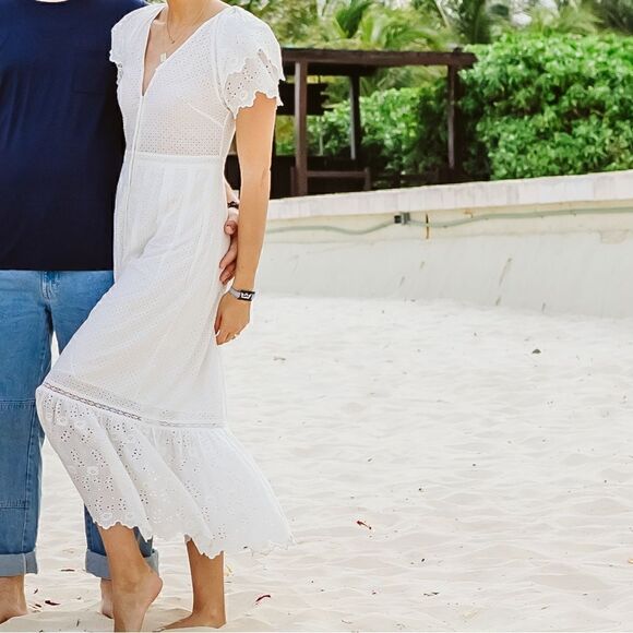 LOVESHACKFANCY Jodie Eyelet Ruffle White Dress $695 Size 4 Button Down - Picture 5 of 16